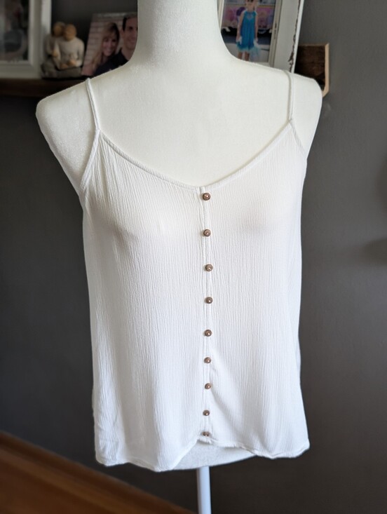 SO Tops - Granola Girl Coastal Boho Summer Beach Festival Gauze Cami Top White Medium